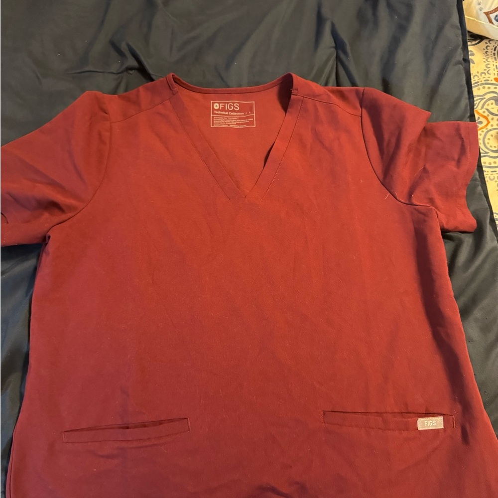Figs Maroon V-Neck Scrub Top